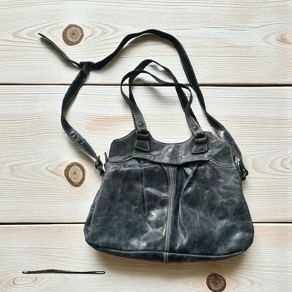 PATRICIA NASH Black Crackled Leather Satchel Crossbody bag - Picture 1 of 8